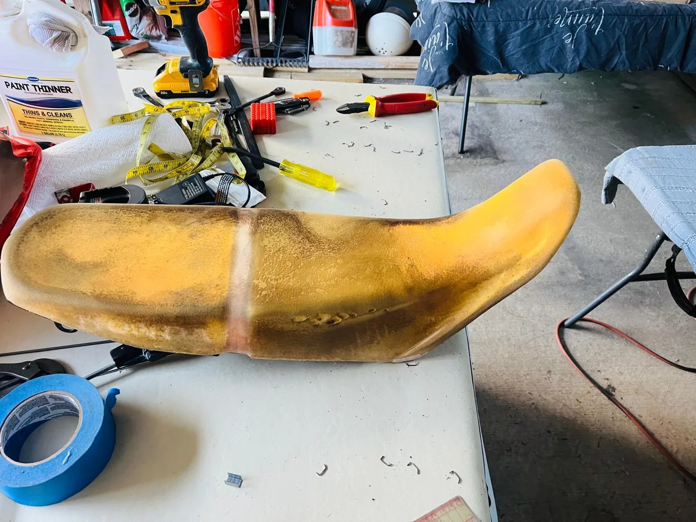 Boat seat foam restoration before new upholstery
